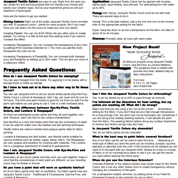 8 Jacquard Textile Color 6 Color Paint Set JAQ9905 Discontinued *Drying out* - Picture 7 of 8